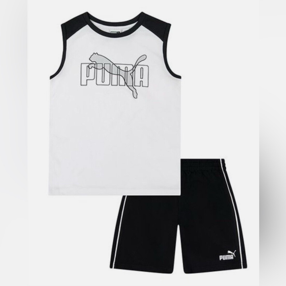 2pc Puma short sleeve shirt with black jersey shorts for boys/ Size: 0/3 months